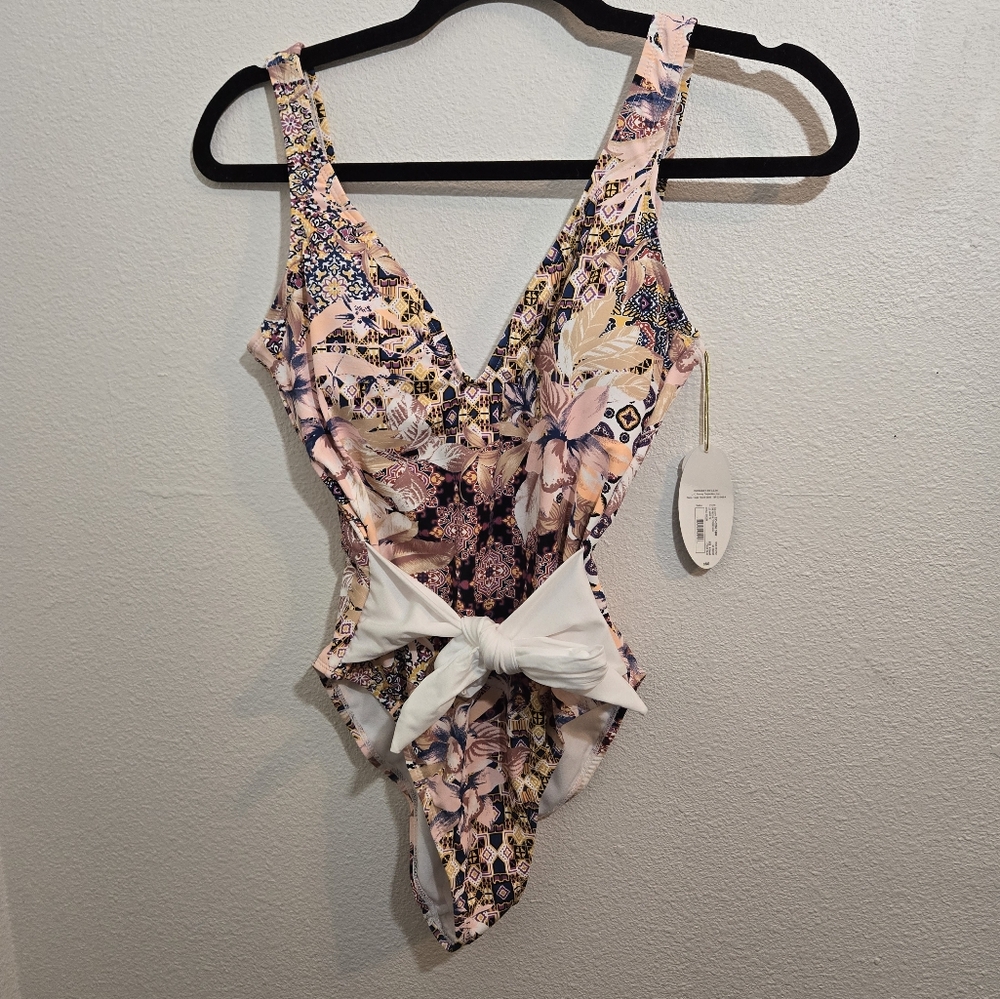 Floral Tie-Front One-Piece Swimsuit - Pink
